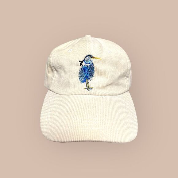 Vintage Cream Corduroy Dad Hat Spa of Charleston Embroidered Blue Heron Preppy - Picture 1 of 4